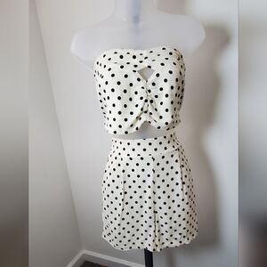 Monteau Black and White Polka Dot Crop Top And Short Set